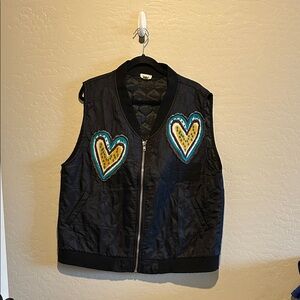 POL Black Vest with Vibrant Heart Patterns